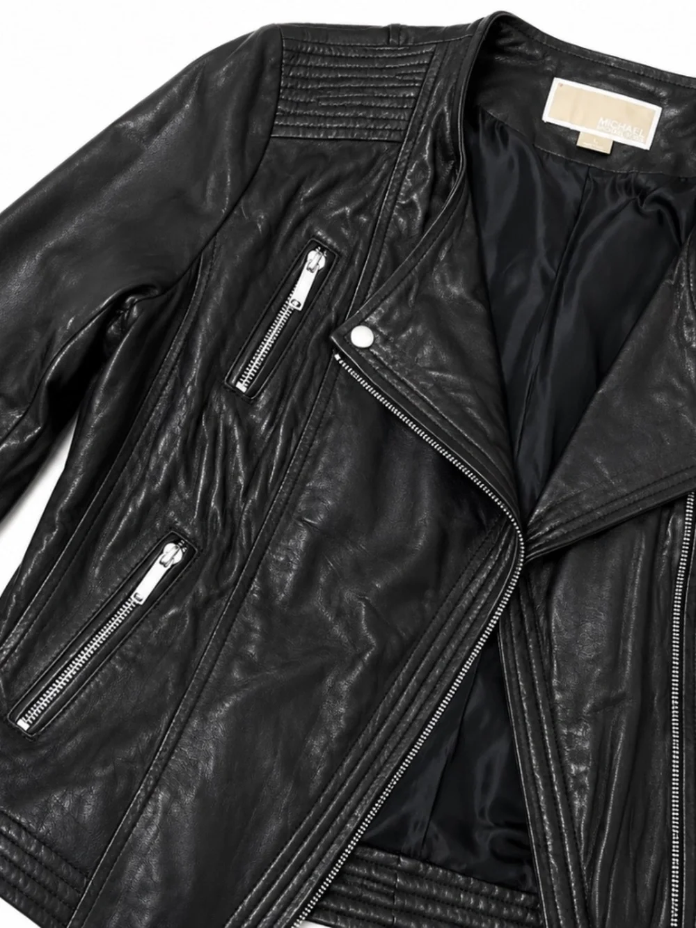 Michael Michael Kors Black Leather Moto Jacket Large